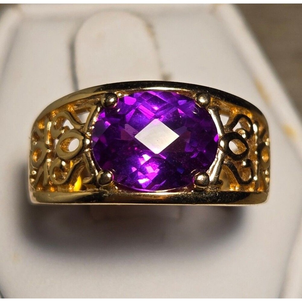 Purple gold vintage sterling silver ring sz 7.5